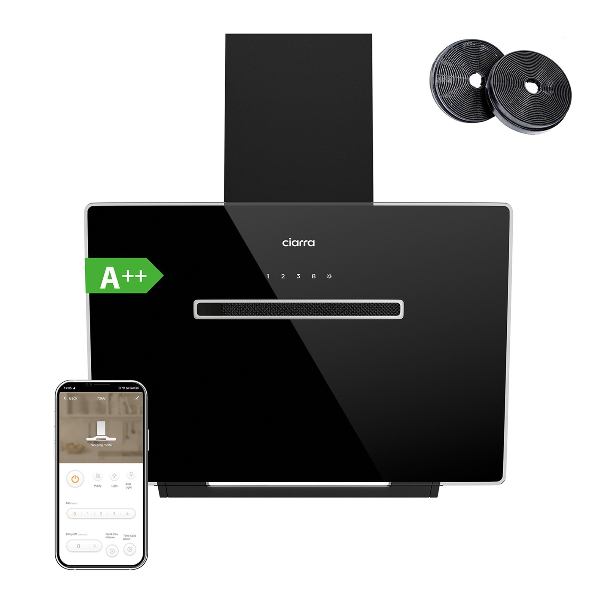 CIARRA Kopffreihaube VM6736KB, A++ 650m³/h Dunstabzugshaube 60cm Inkl. BOOST