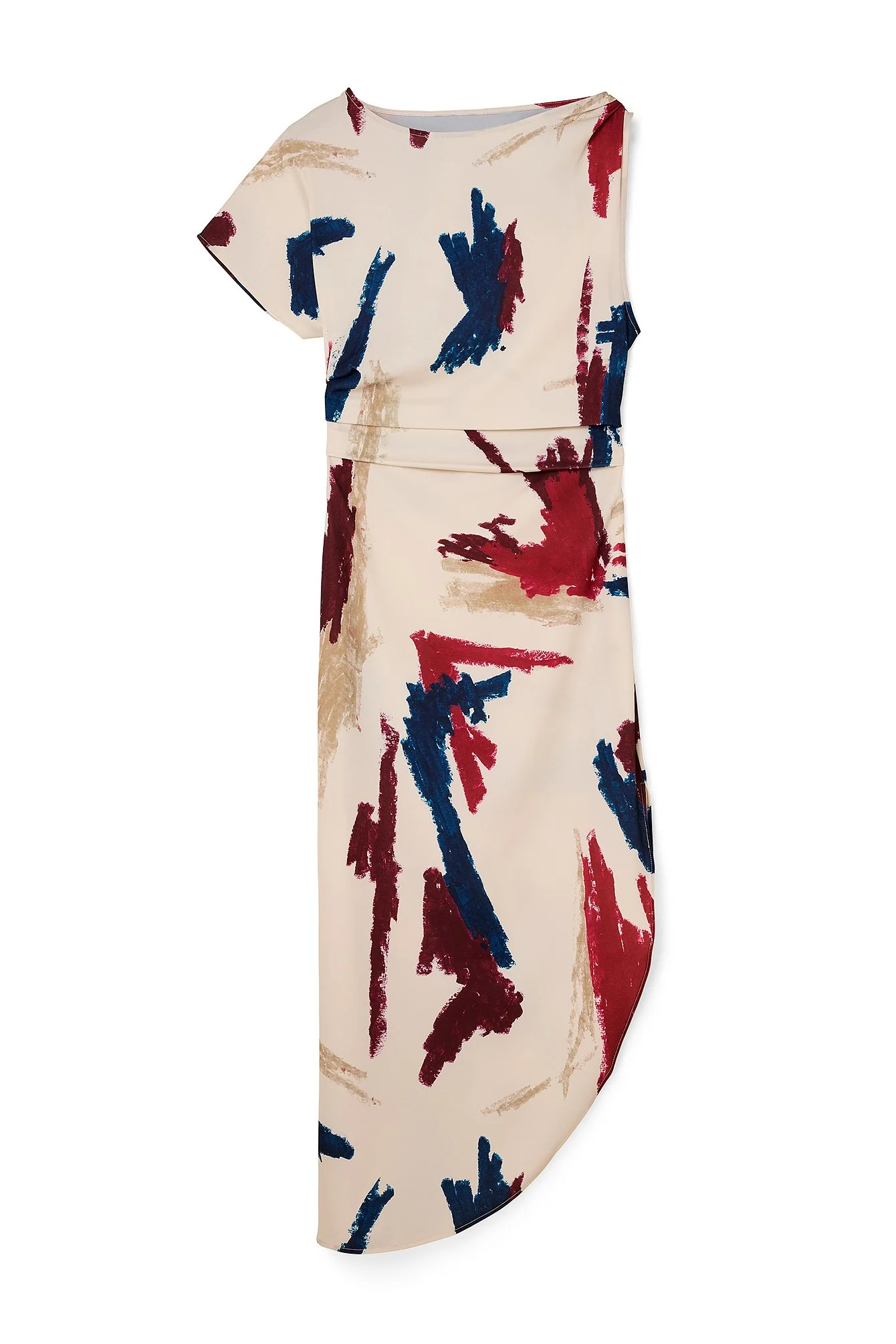 Gewebtes asymmetrisches, einseitig schulterfreies Kleid mit drapierten Details