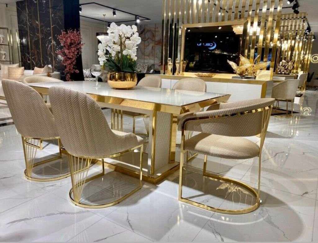 JVmoebel Esszimmer-Set Esszimmer Set Ess Gruppe Tisch 7tlg Set Esstisch + 6 Stühle Sofort, (7-St., Esstisch + 6x Stühle), Made in Europe
