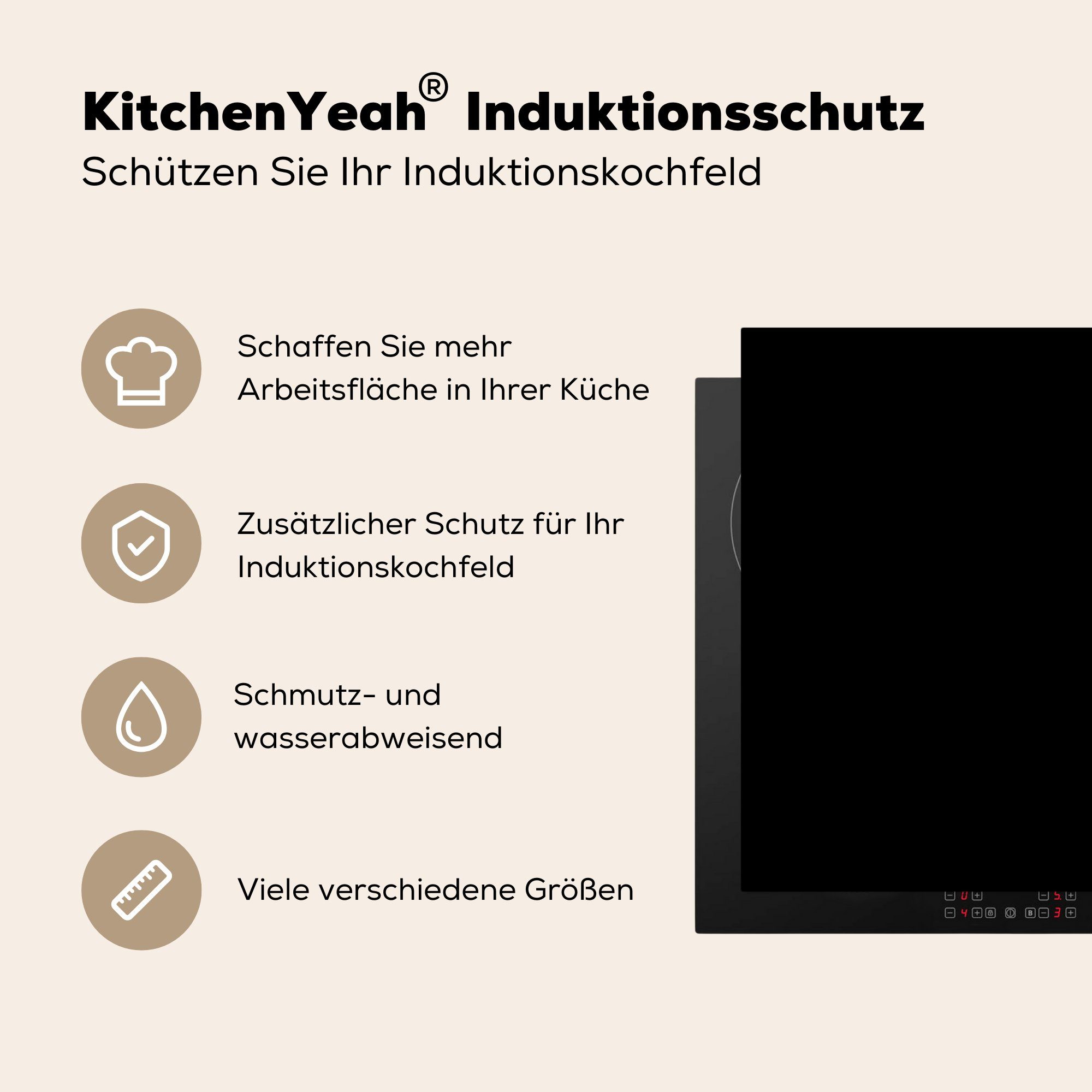 MuchoWow Herdblende-/Abdeckplatte Schwarz - Einfarbig, Vinyl, (1 tlg), 70x52 cm, Mobile Arbeitsfläche nutzbar, Ceranfeldabdeckung