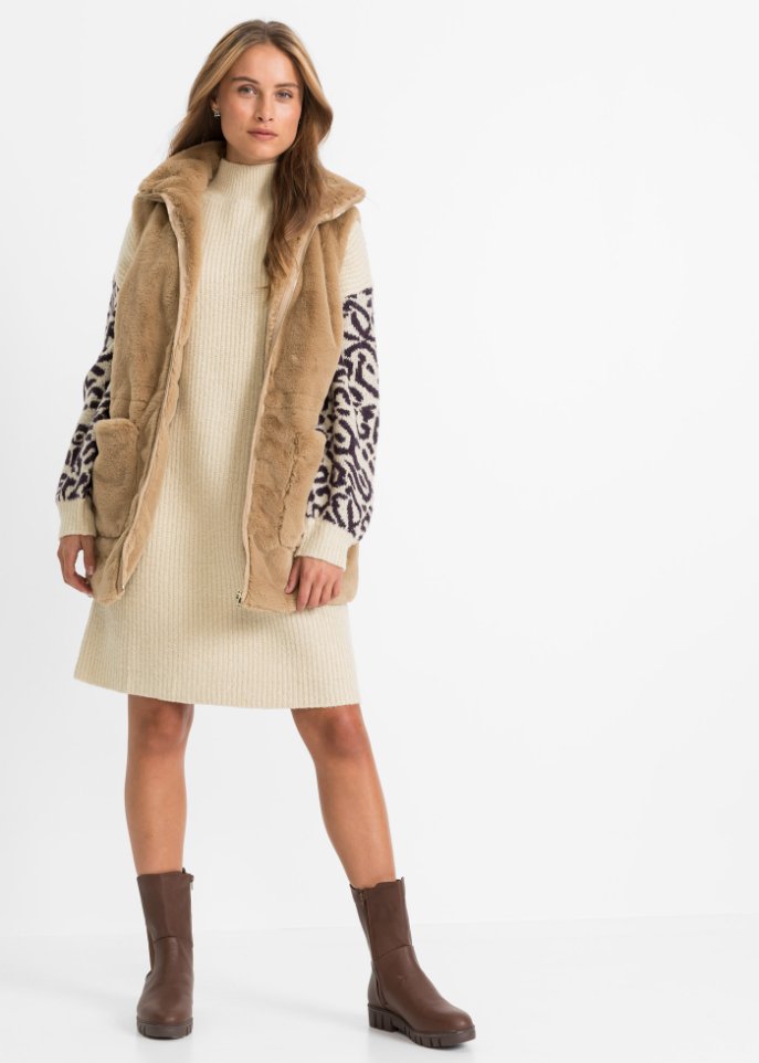 Oversized Strickkleid mit Leomuster