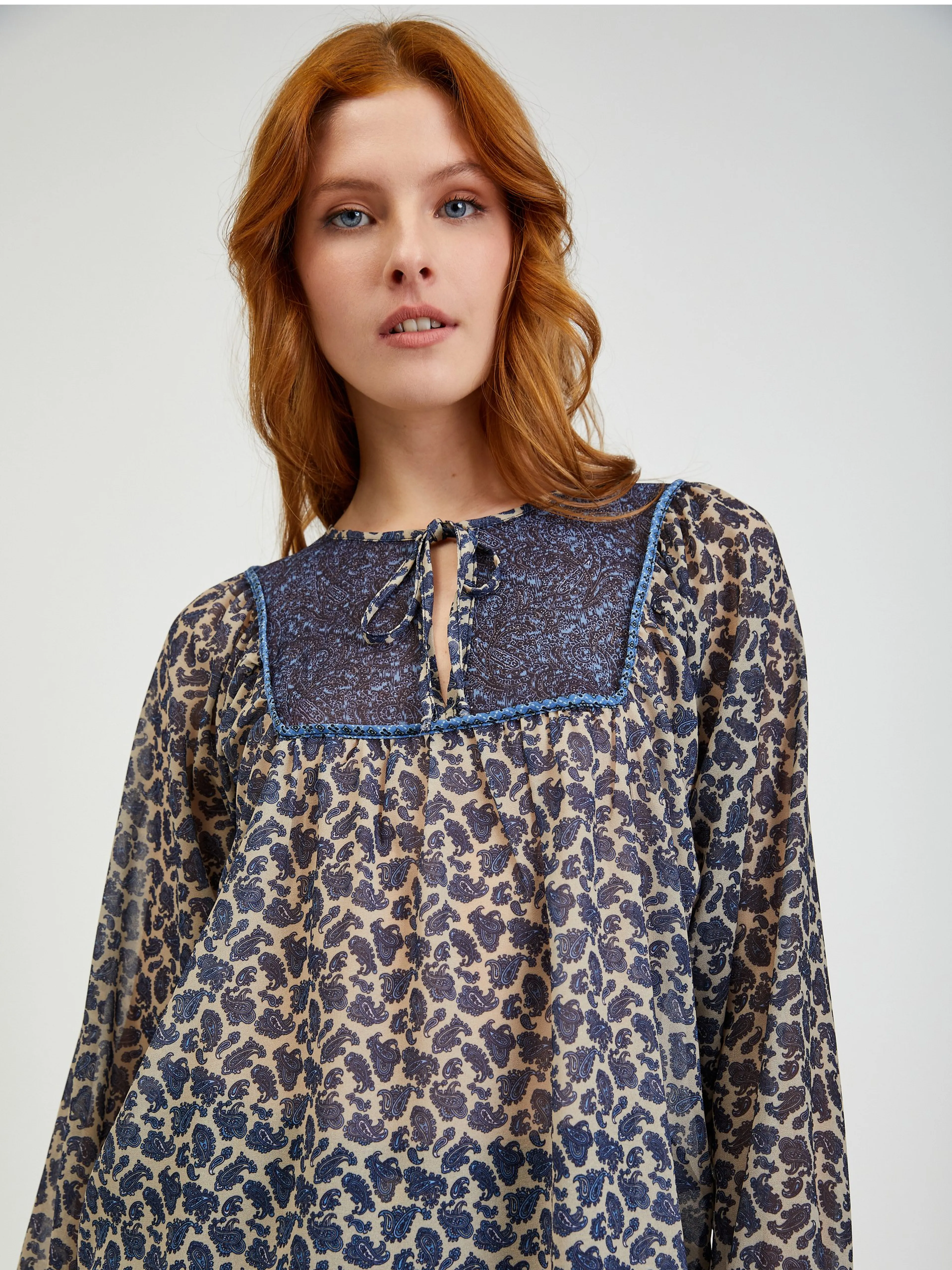 Dunkelblaue gemusterte Damenbluse ORSAY