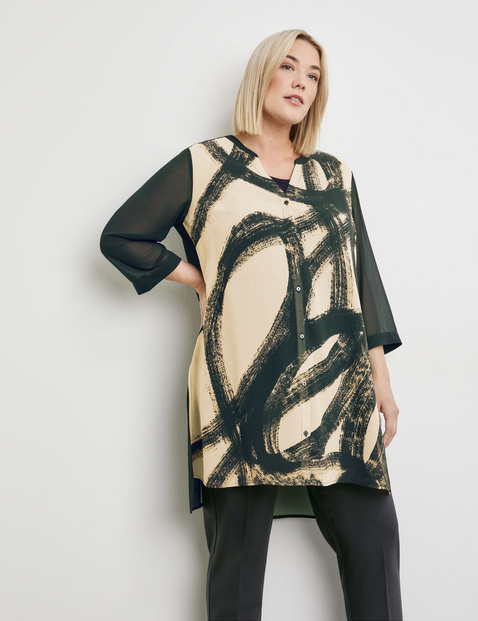 Transparente Longbluse mit 3/4 Arm