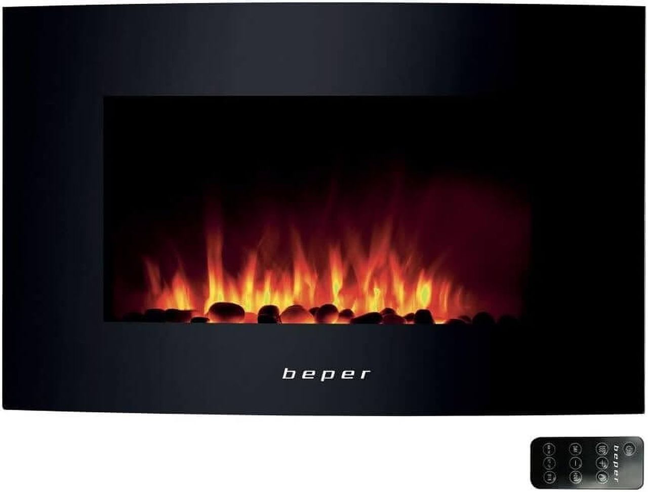 beper RI.503 Elektrischer Wandkamin, Stahlgehäuse mit gehärteter Glasfront & 2 Heizstufen, Heizung, Kamin