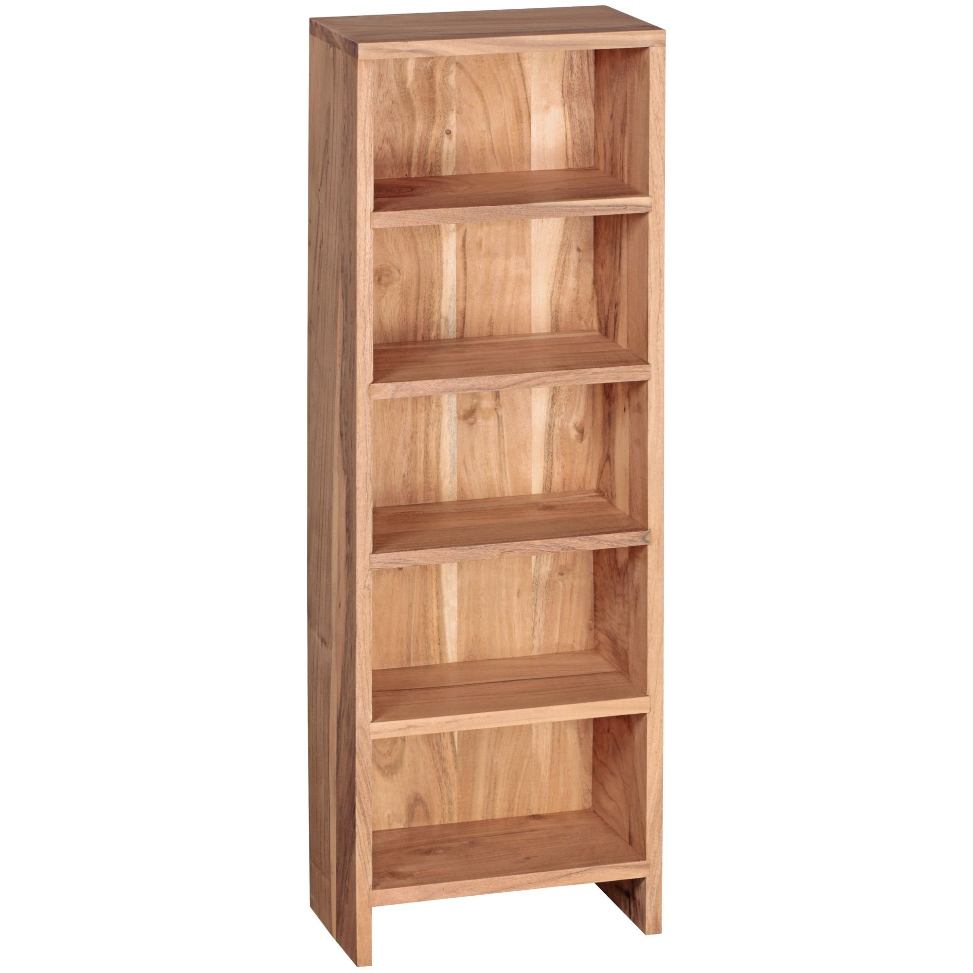Wohnling CD-Regal WL1.764, Akazie Massivholz 90 cm, Standregal für CDs, CD-Aufbewahrung 5 Fächer, Bücherregal Landhausstil