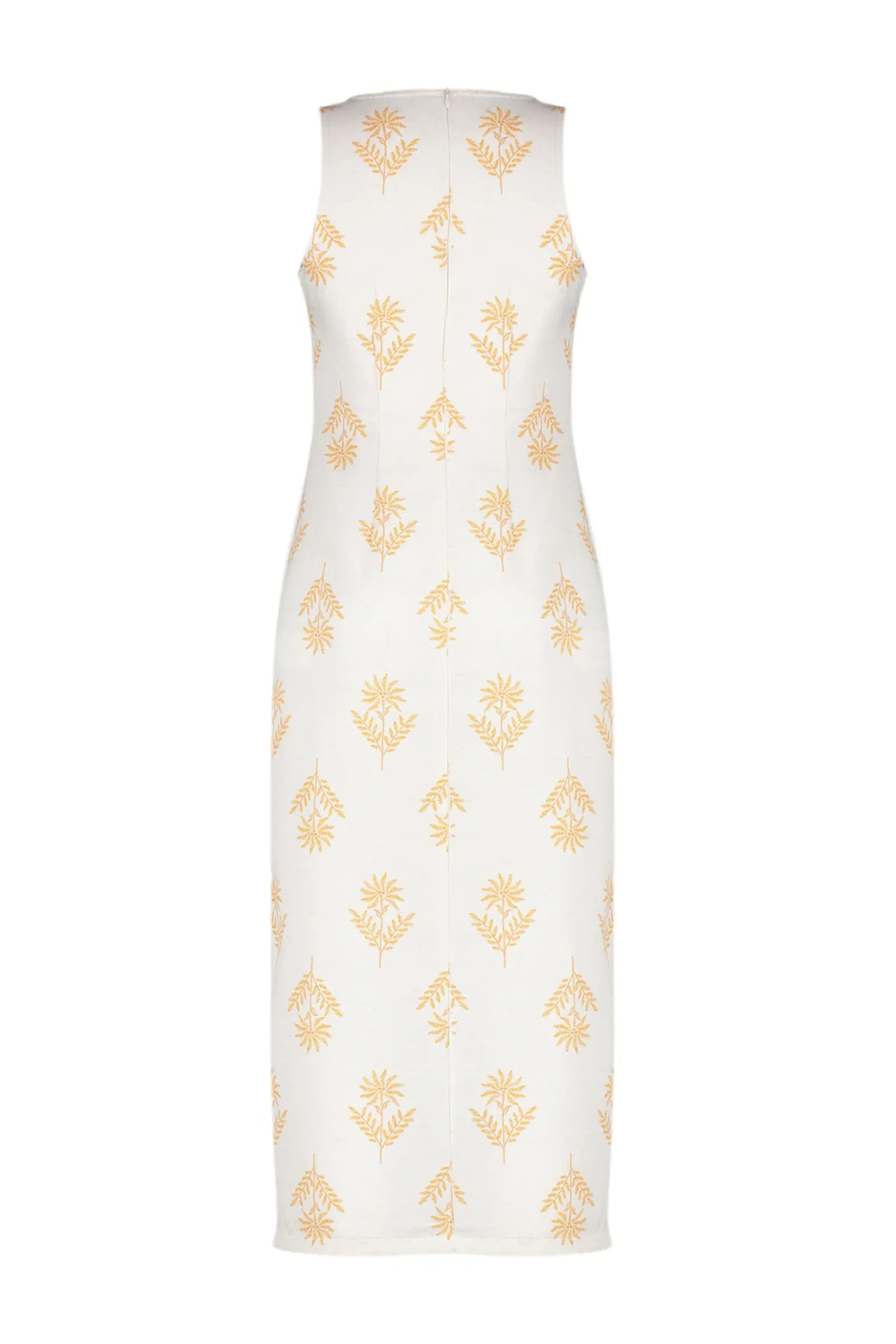 Trendyol Collection  Ecrufarbenes, gerade geschnittenes Midi-Gewebekleid mit ethnischem Muster TWOSS24EL00935