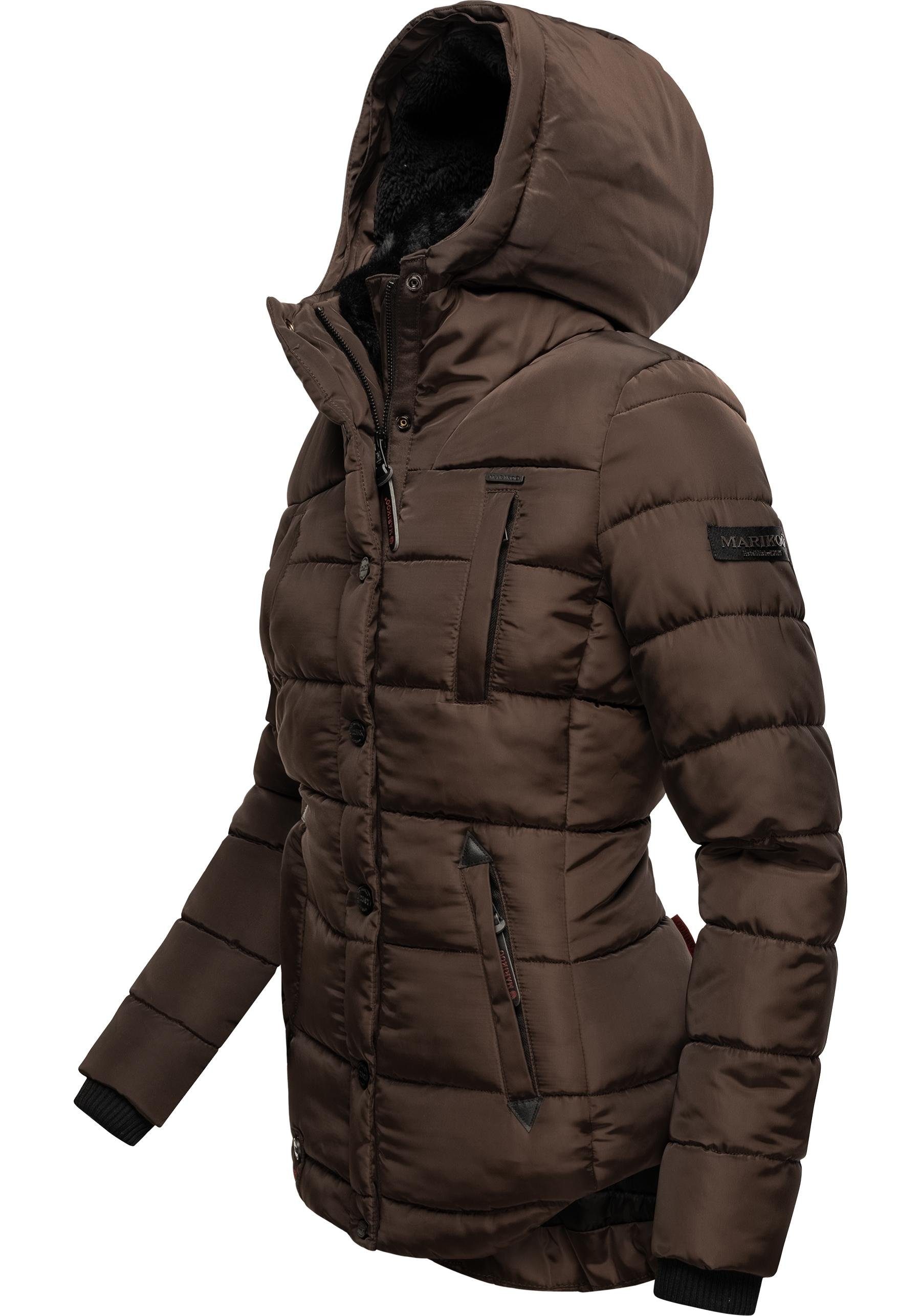 Marikoo Steppjacke Lotusblüte hochwertige Winter Jacke mit edler Kunstpelz Kapuze