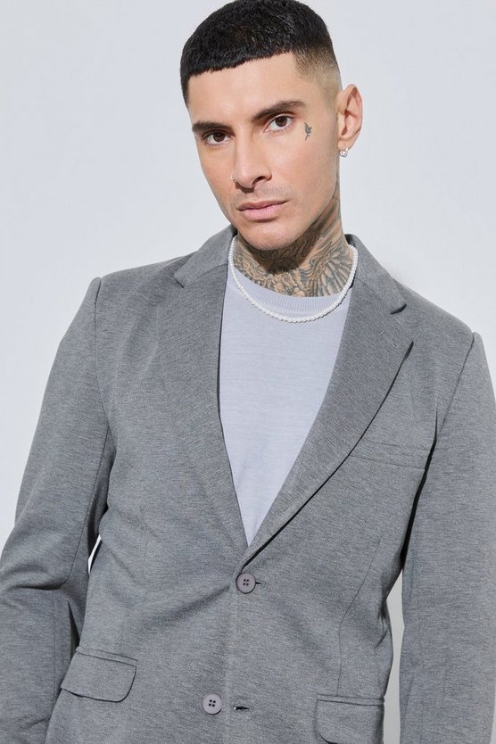 Tall einreihiger Skinny Jersey-Blazer