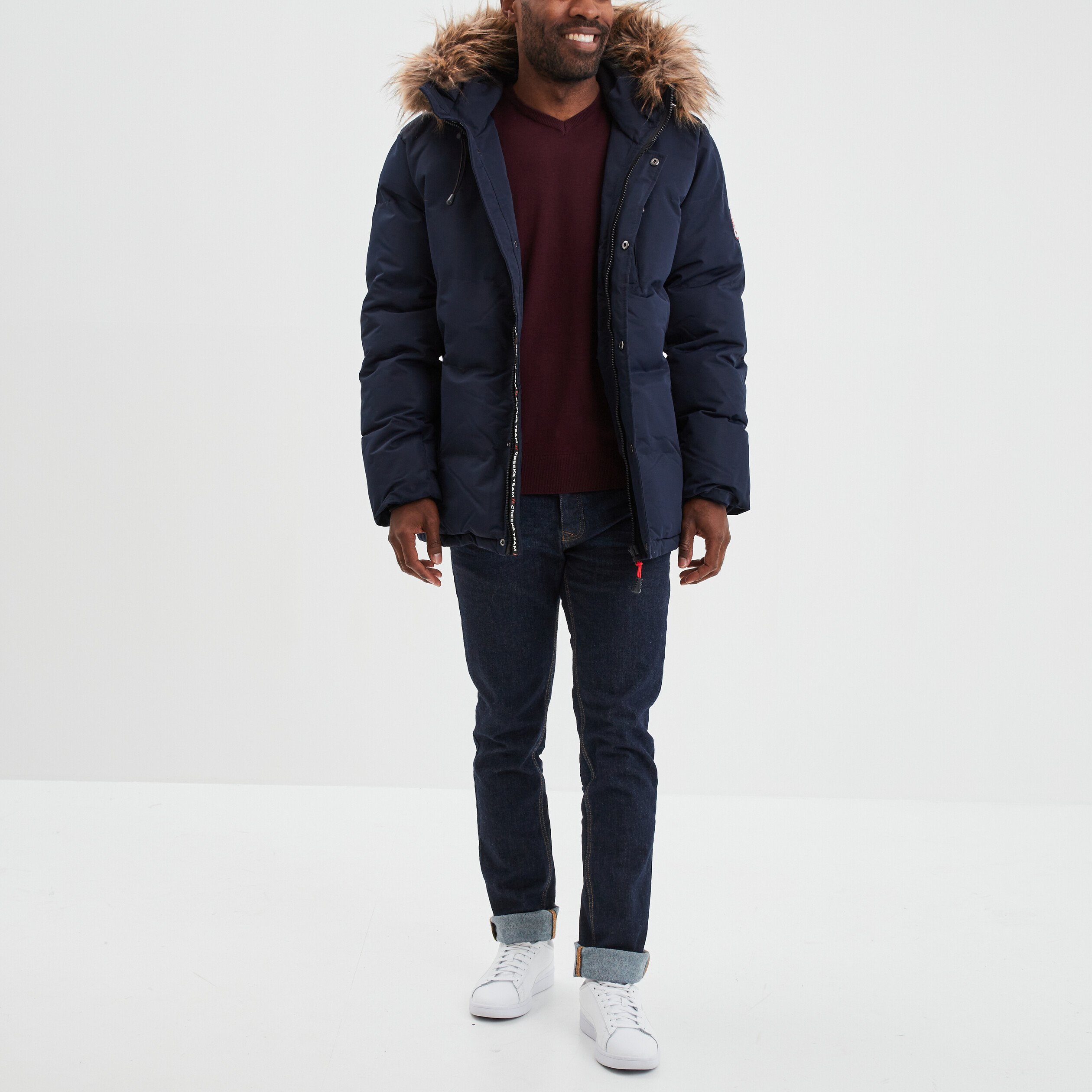 Pull avec col en V prune homme | La Halle