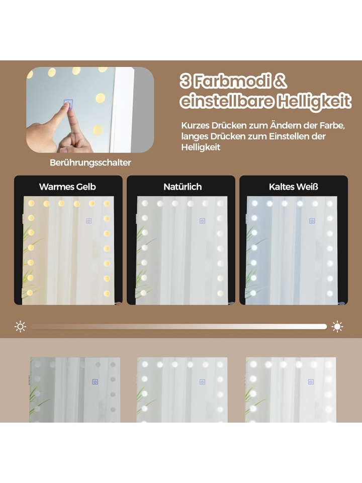 COSTWAY Schmuckschrank LED mit Rollen 4 in 1 in Weiß günstig kaufen onesize