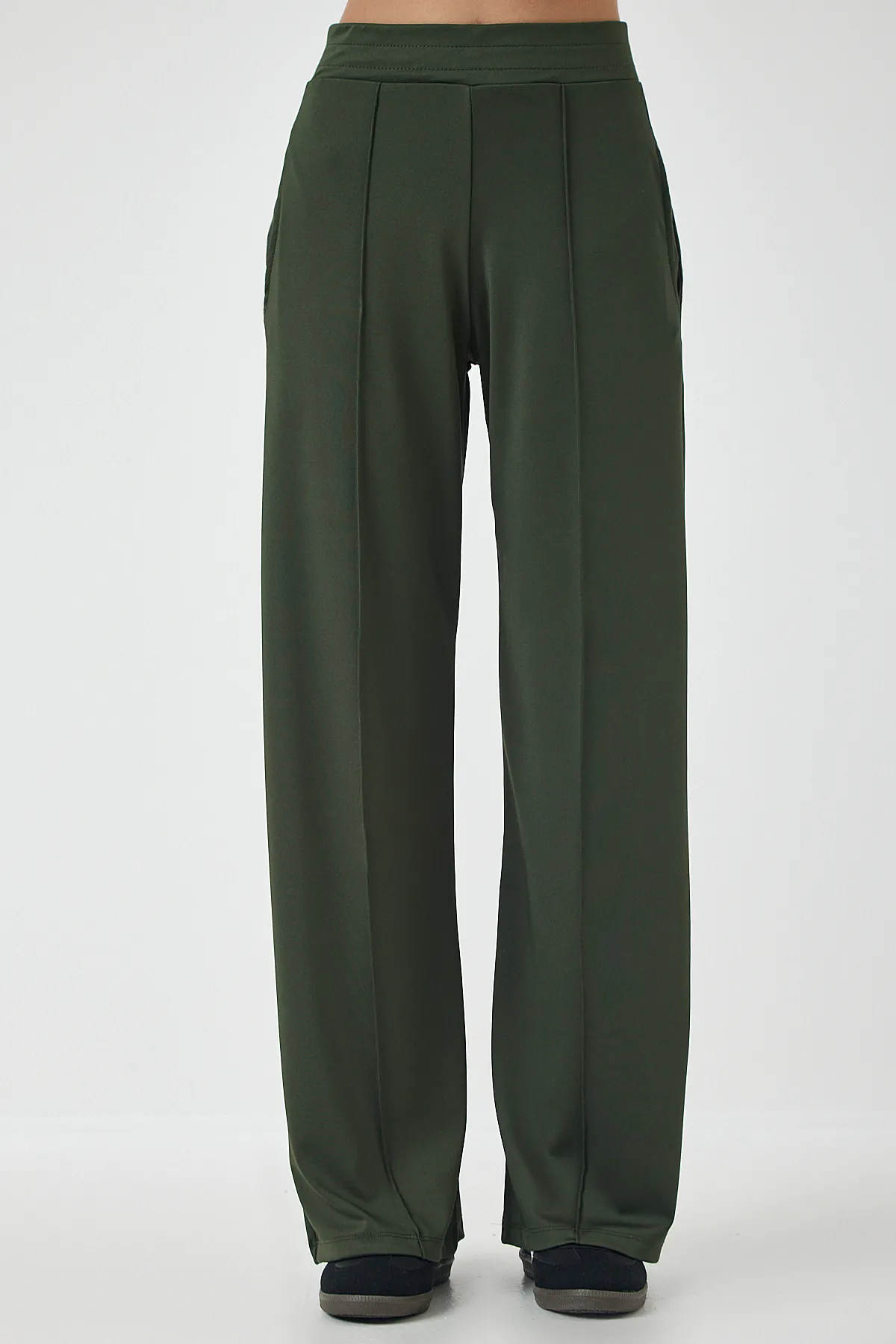 Happiness İstanbul  Khakifarbene, dehnbare Jogginghose mit hoher Taille für Damen BF00030