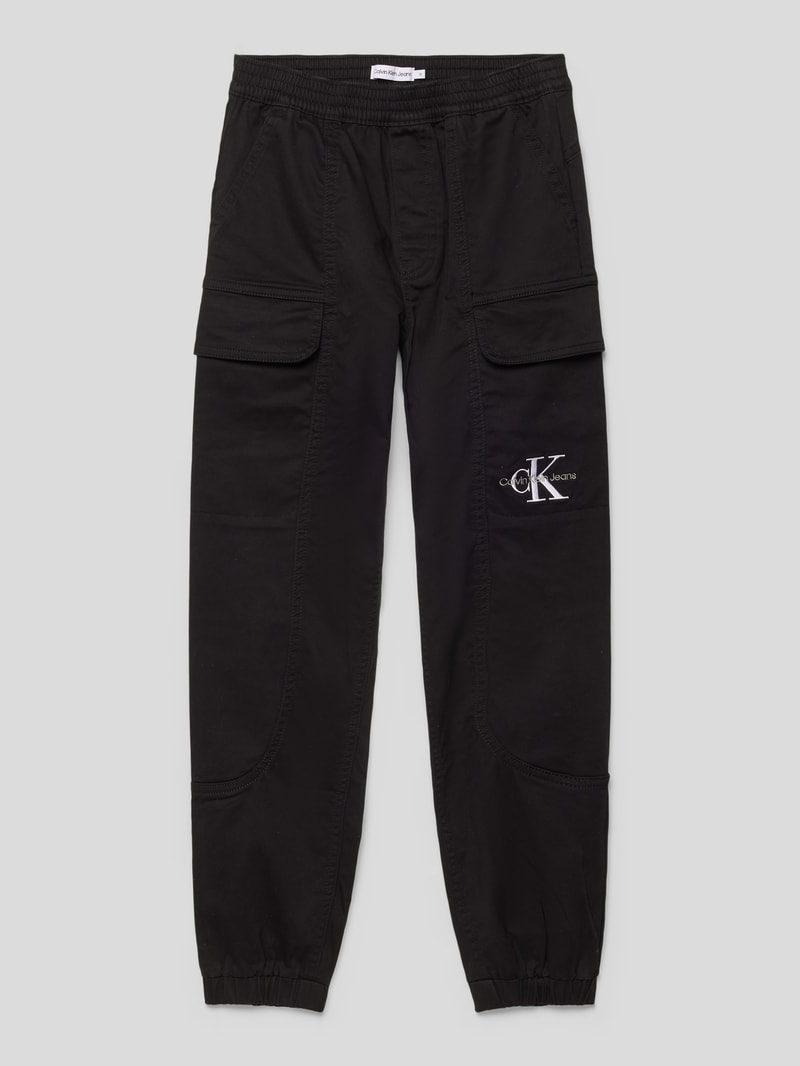 Cargohose mit Label-Stitching Modell 'SATEEN' in schwarz