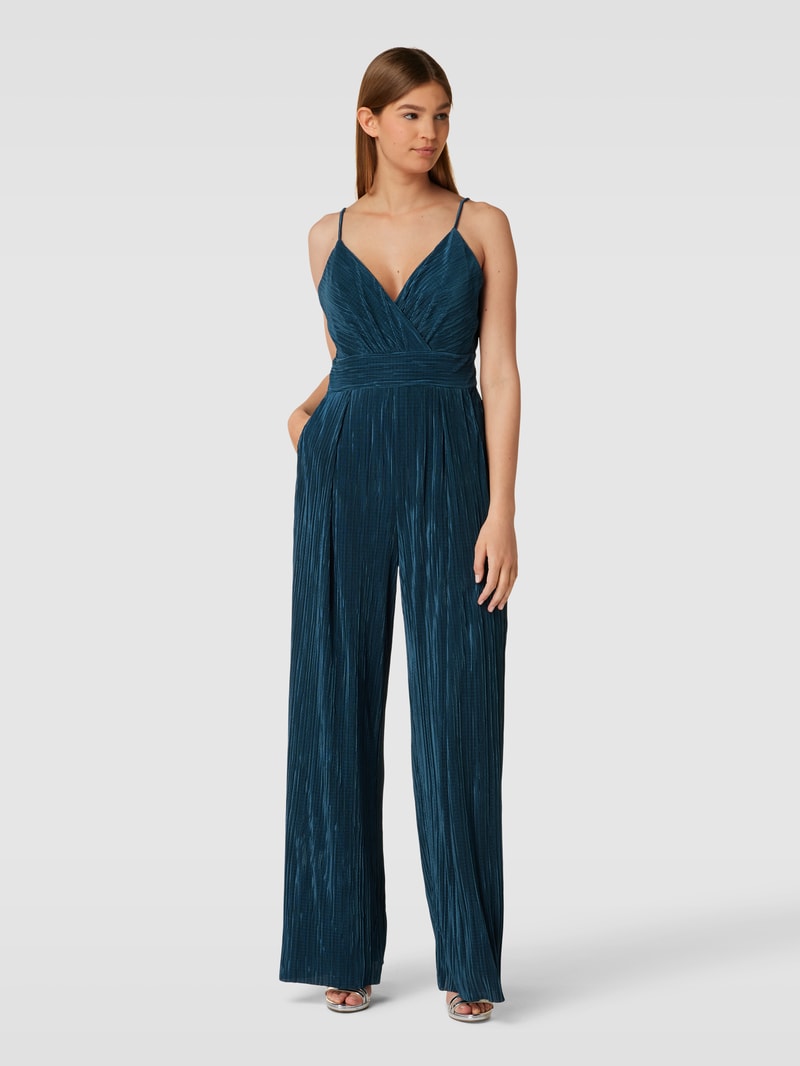Jumpsuit mit feinen Plisseefalten in bottle meliert