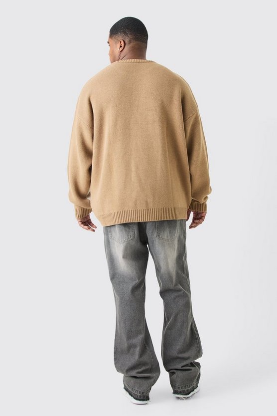 Plus Oversize Worldwide Strick-Pullover in Taupe