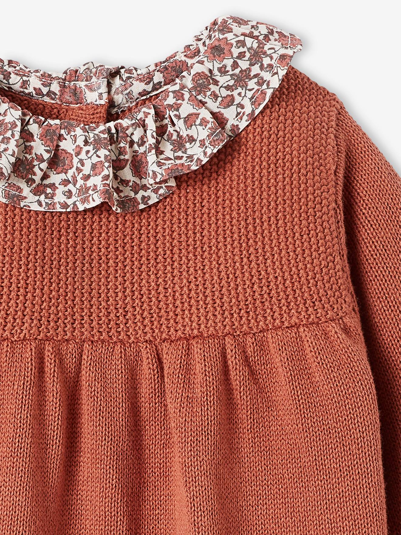 Vertbaudet Baby Strickkleid mit Stoffkragen - wollweiß