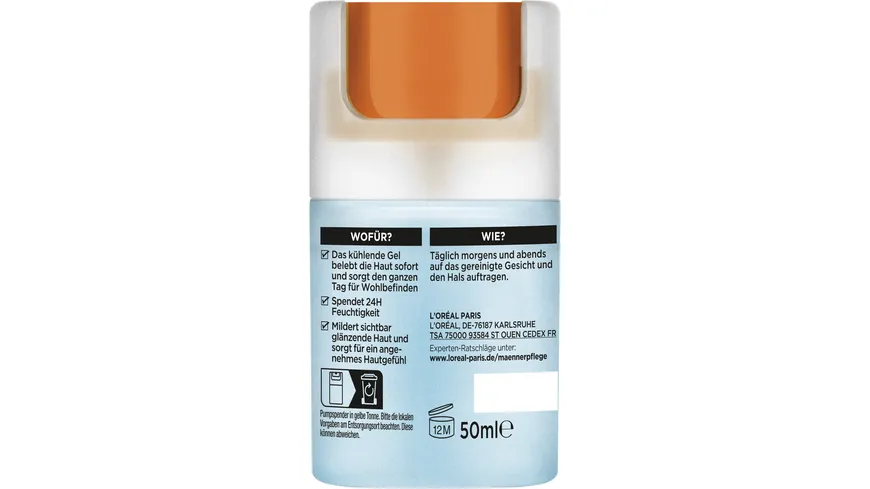L'Oréal Men Expert Hydra Energy kühlendes Feuchtigkeitsgel Gesicht 50 ml