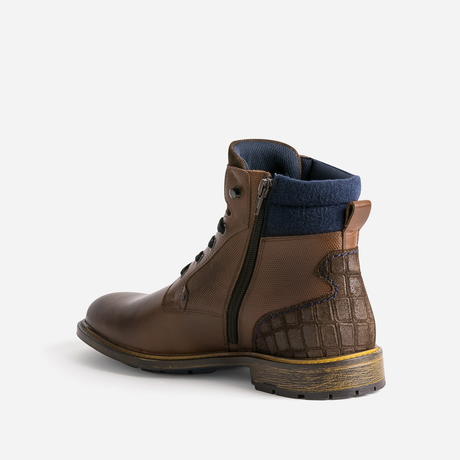 Boots à lacet marron bi-matière