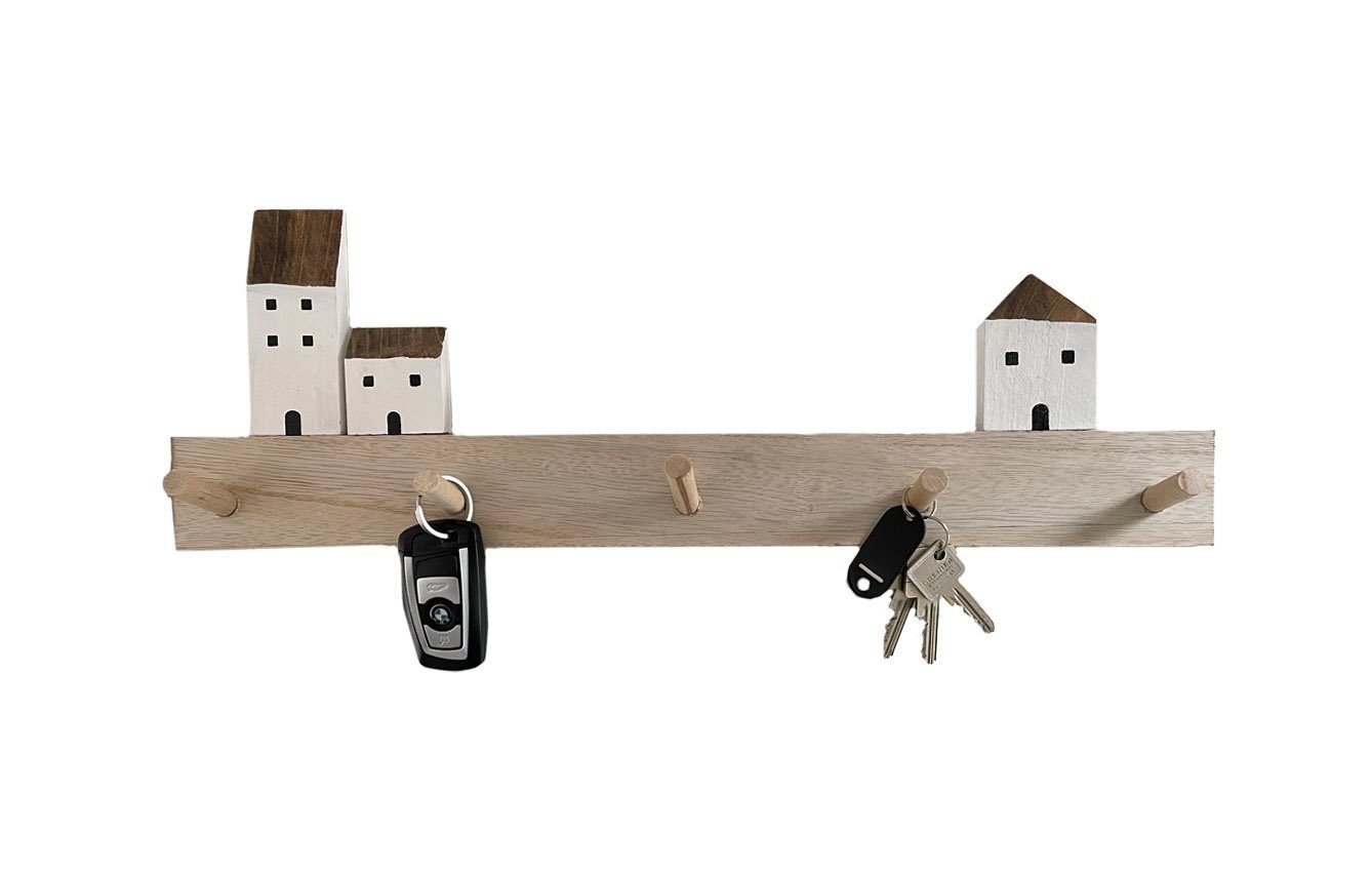 LB H&F Lilienburg Schlüsselbrett LB H&F Schlüsselbrett Haus Schlüsselleiste Holz 5 Schlüsselhaken 50 cm, (hänger key schlüsselkästchen Vintage retro schlüsselboard aufbewahrung modern keys, schlüsselhaken schlüsselhalter Regal wanddeko wandschlüsselb
