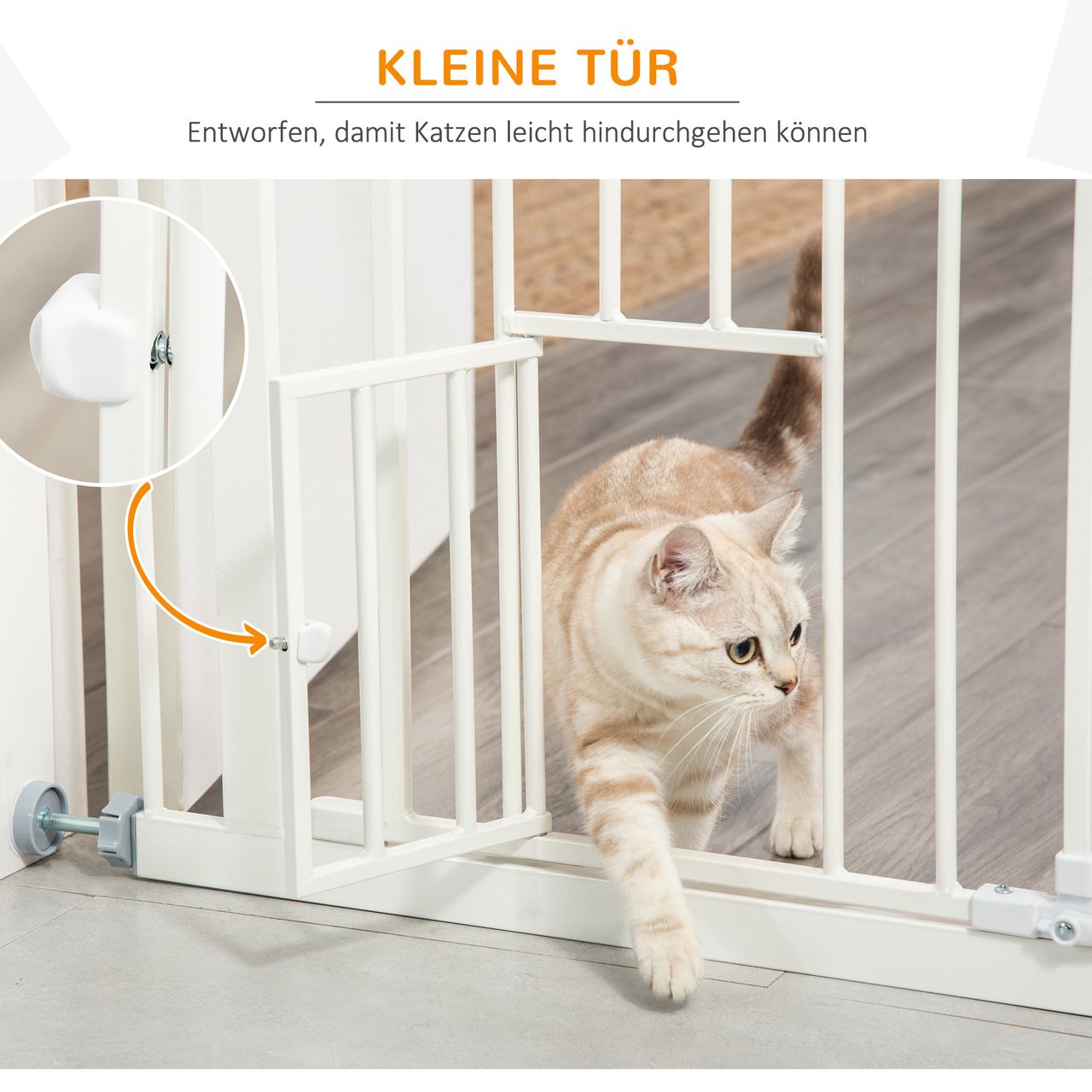 PawHut Hunde Türschutzgitter, 74-80 cm Baby Türgitter ohne Bohren, Stahl, Weiß