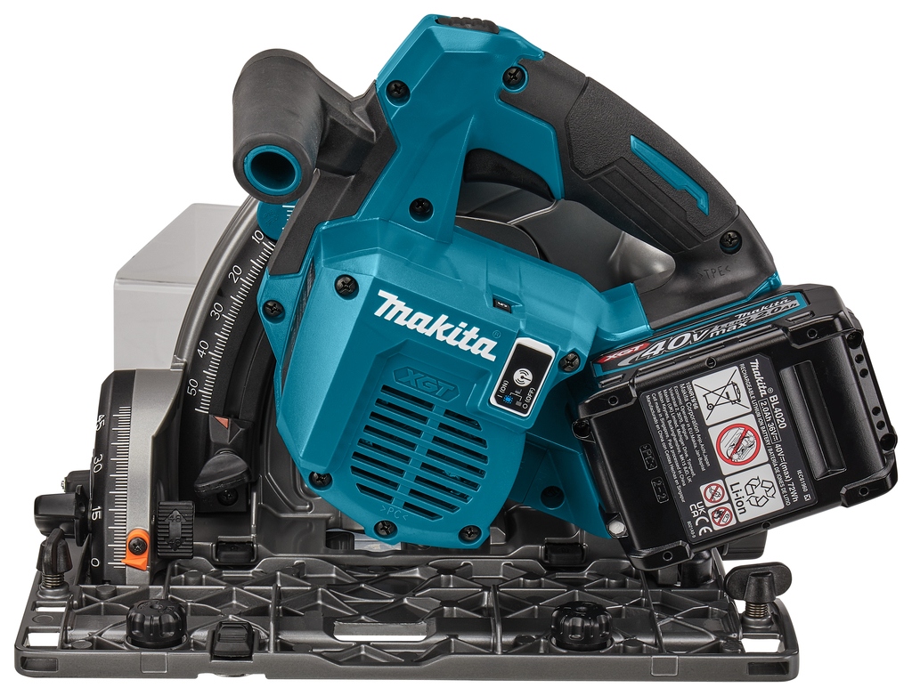 Set ferăstrău cu imersie fără fir Makita SP001GU102 XGT 40V Max 165 mm cu transmițător AWS, 2 șine de ghidare x 1500 mm, set de benzi de cuplare și geantă, 1 baterie x 4.0Ah și încărcător rapid în geantă