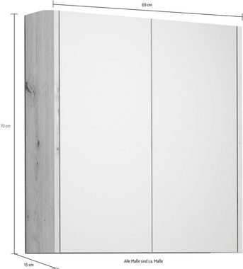 Places of Style Spiegelschrank Tarragona (1-St) Breite 69 cm, 2 Türen, 2 Einlegeböden, matt, braune Holzoptik / weiß