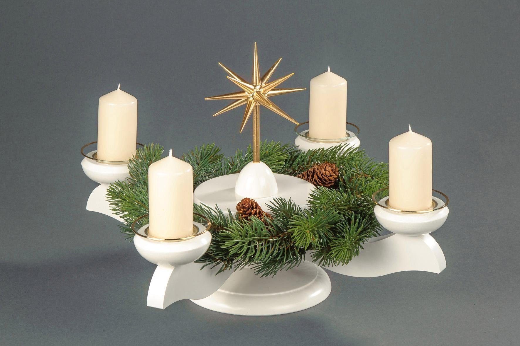 Albin Preissler Adventsleuchter Weihnachtsstern, Weihnachtsdeko, Ø 29 cm, weiß, inkl. Tannenkranz