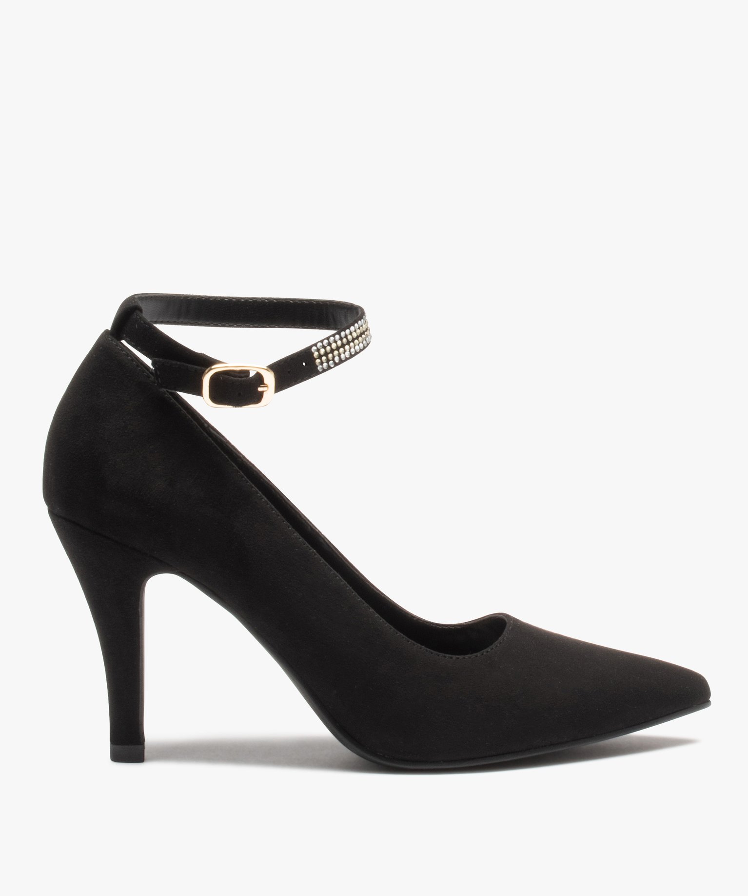 Escarpins femme unis à talon aiguille et bride strass noir | GEMO