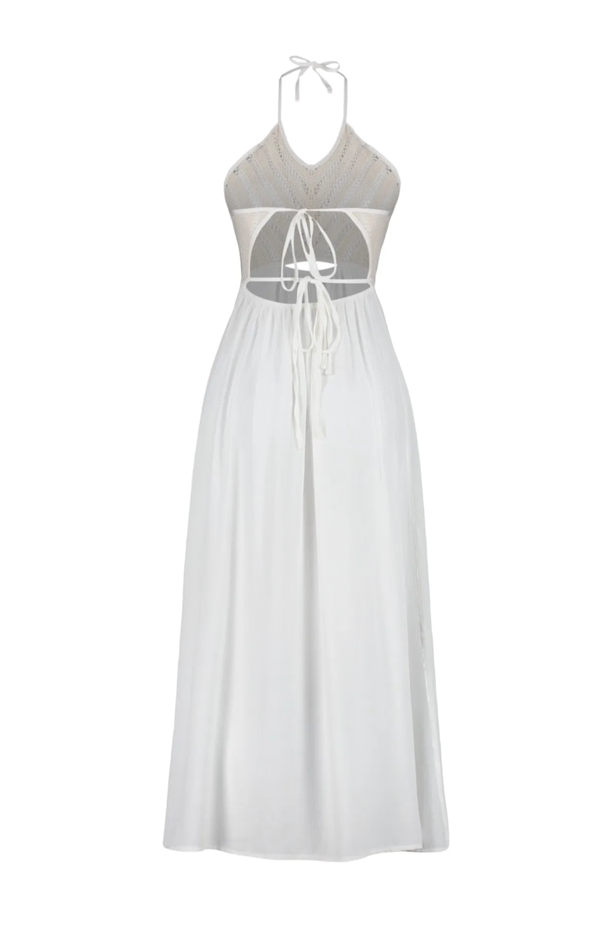 Trendyol Collection  Ecrufarbenes, gewebtes Midi-Strandkleid mit Ausschnitten und Fenstern TBESS23EL00322