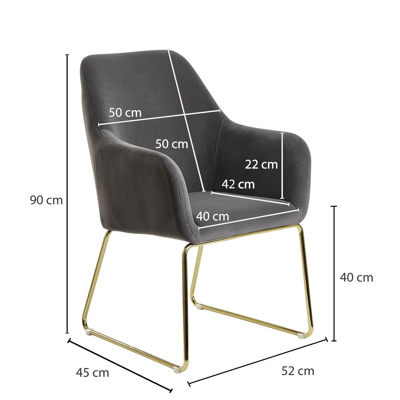 Wohnling Esszimmerstuhl 90 x 52 x 45 cm Grau