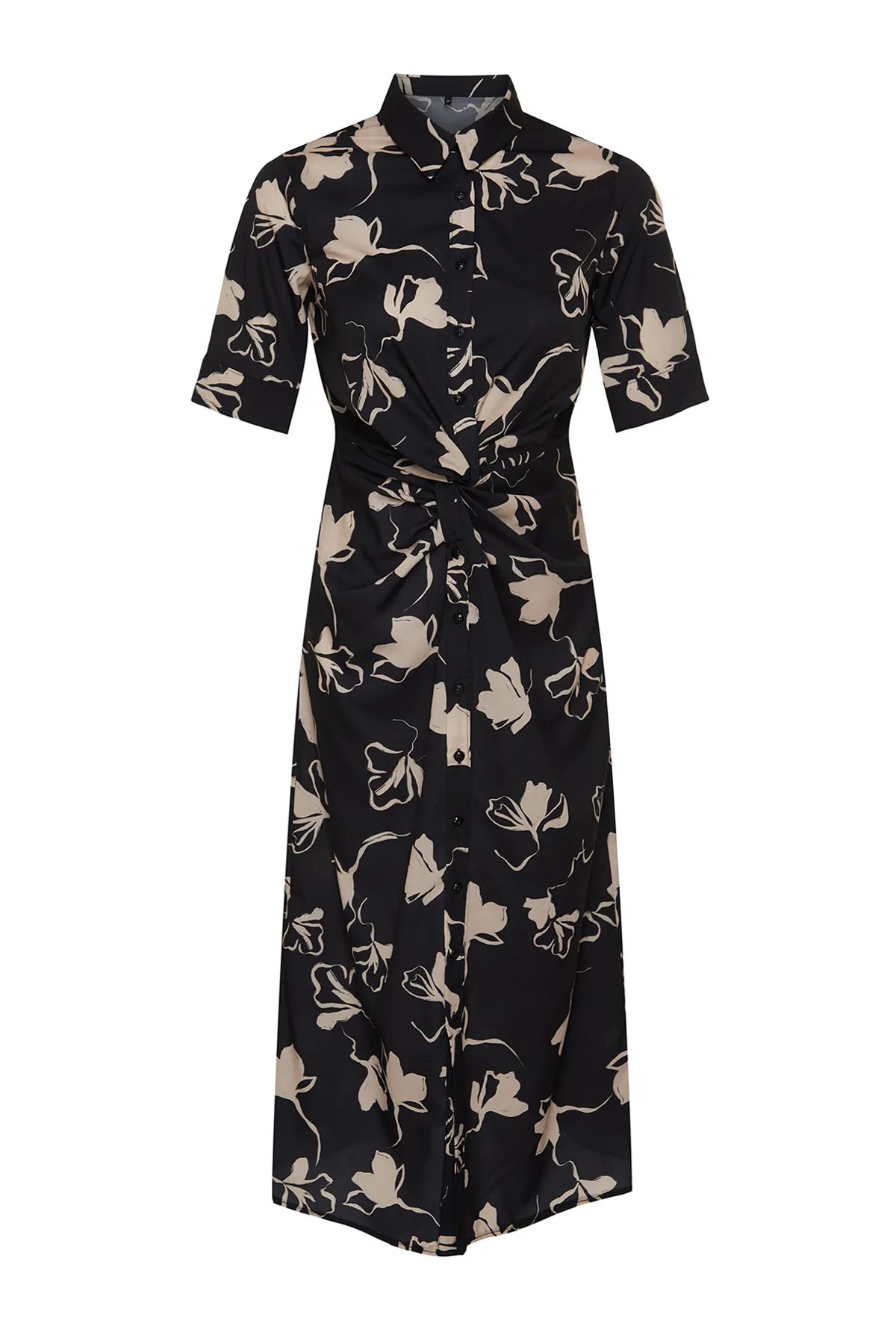 Trendyol Collection  Schwarzes, gewebtes Hemdkleid mit Raffung und Detail TWOSS21EL1018