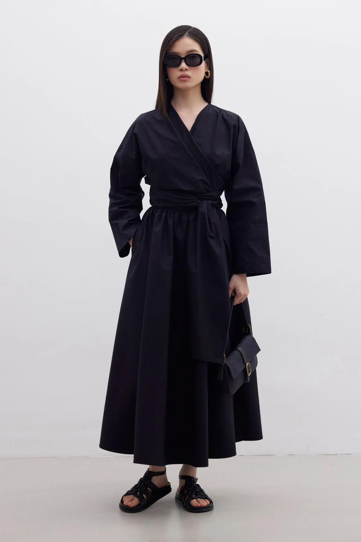 Manuka  Premium-Hemd im Kimono-Stil, Schwarz