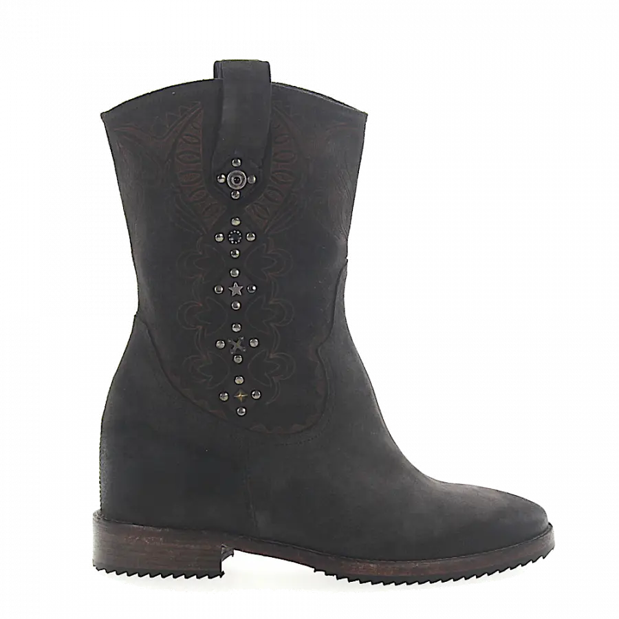ROSS B. - Cowboystiefel Kalbsleder Veloursleder Nieten dunkelgrau - grau