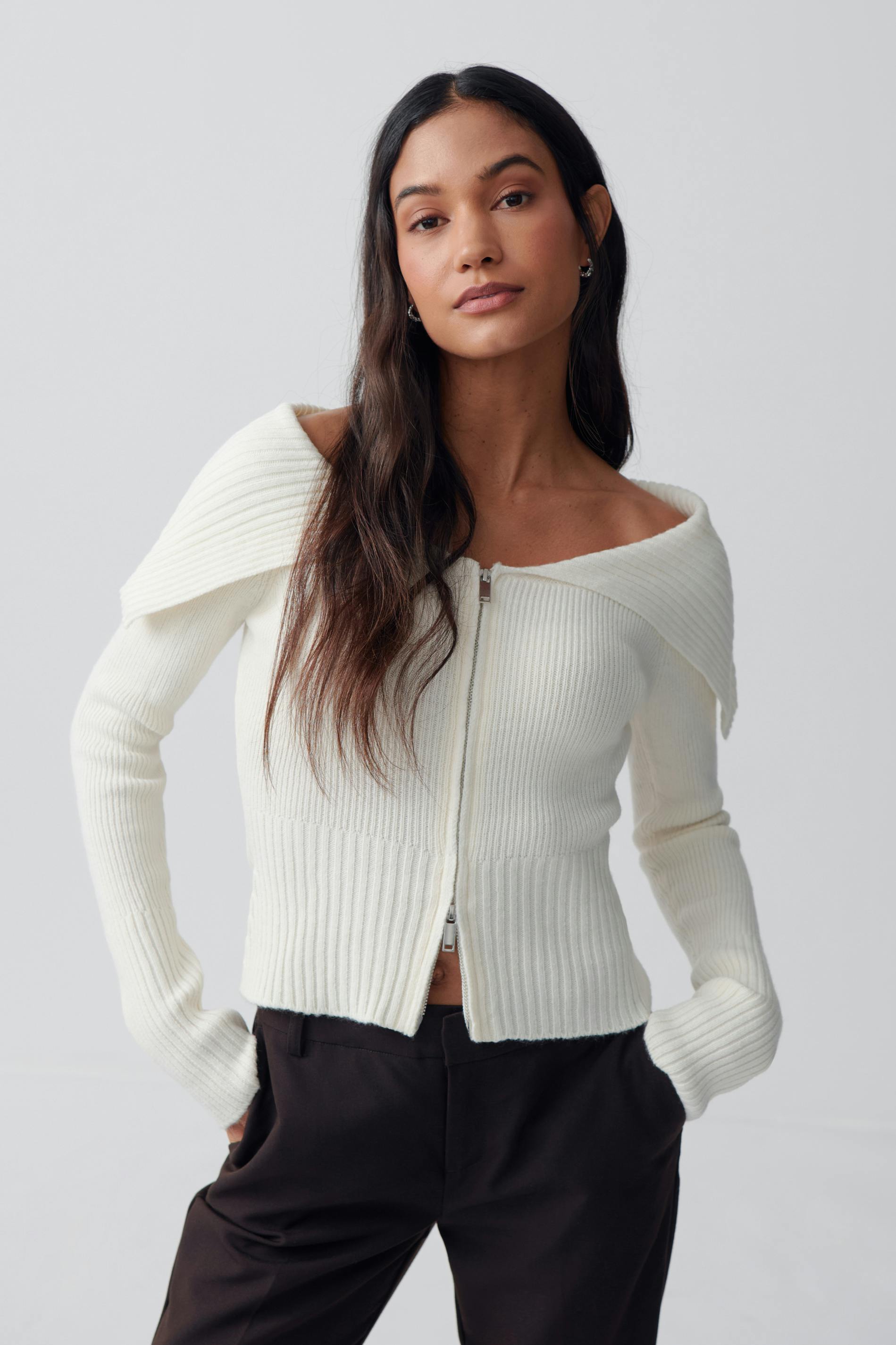 Knitted zip collar cardigan