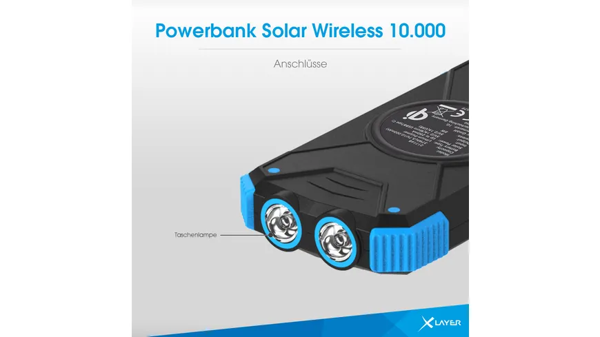 Zusatzakku XLayer Powerbank PLUS Solar Wireless 5W Black/Blue 10.000 mAh