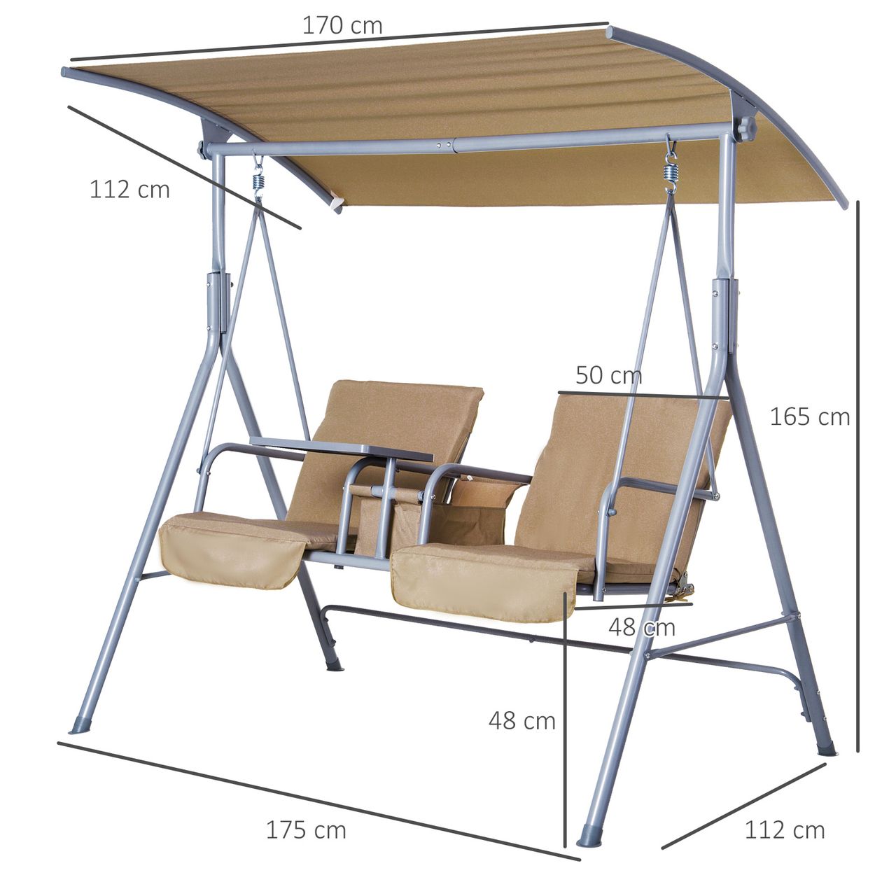 Outsunny Hollywoodschaukel Gartenschaukel 2-Sitzer mit Sonnendach Beige/Grau