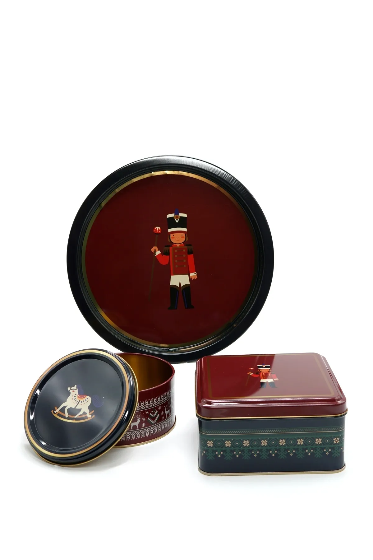 EVLE  Dreifaches Weihnachtsset, 15,8 x 15,8 x 8 cm, Ø14 x 7 cm, Ø31,5 cm Tablett erb571r