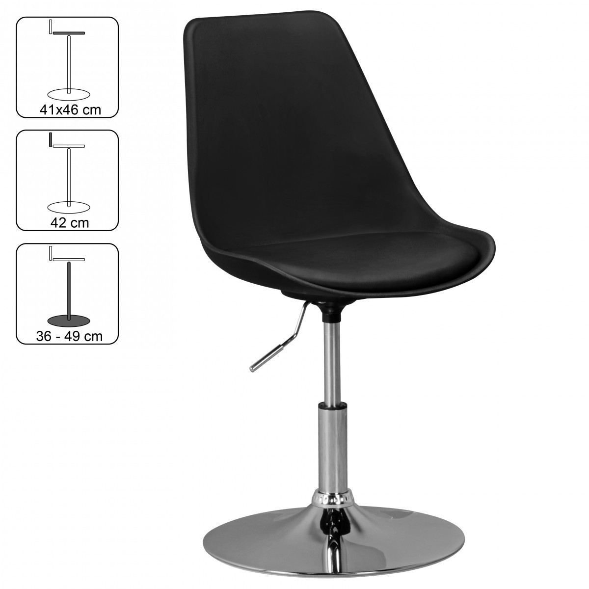 Amstyle KORSIKA | Drehsessel Esszimmerstuhl Kunstleder Schwarz | Drehstuhl höhenverstellbar | Drehhocker Wartezimmerstuhl