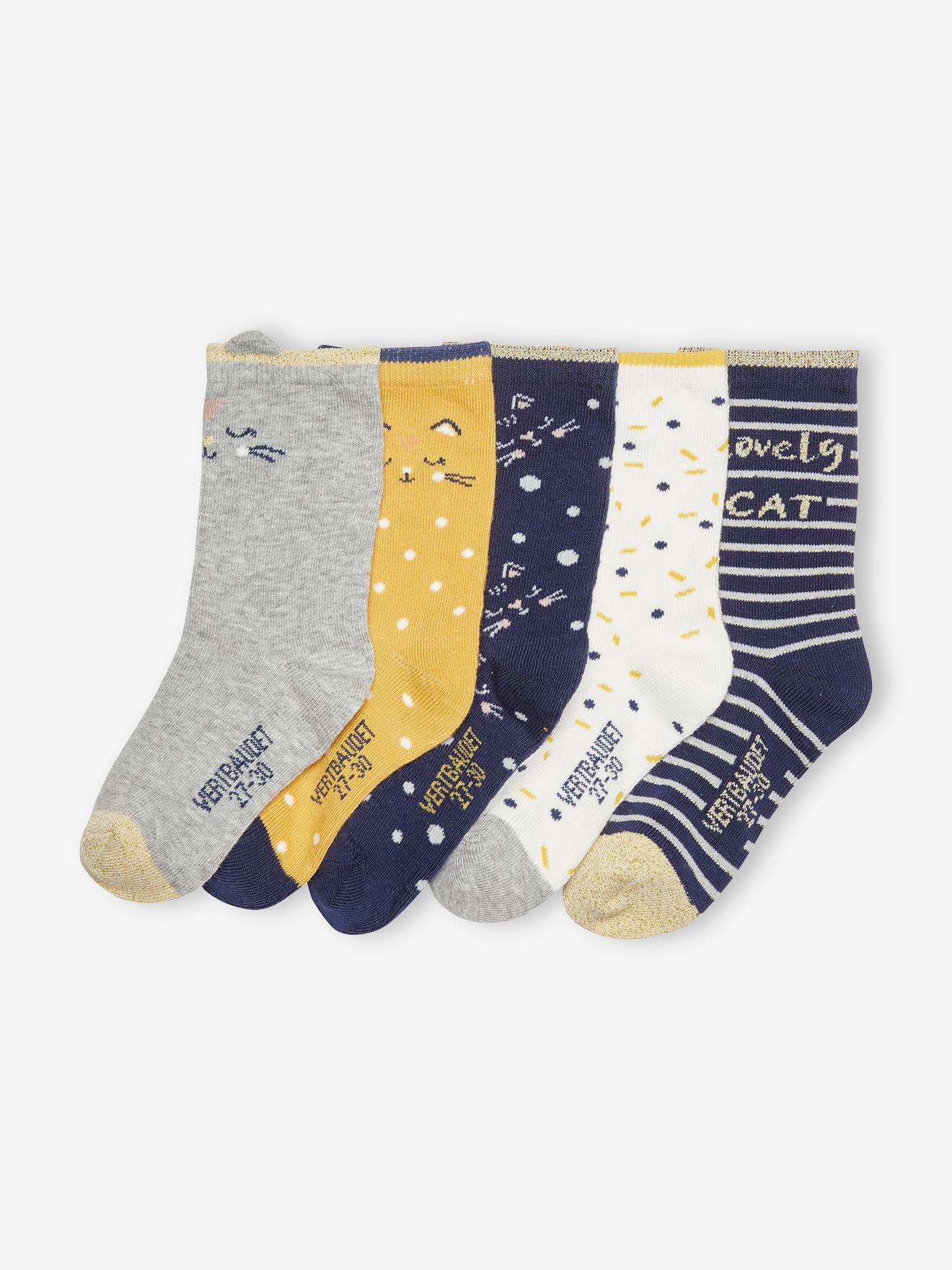 Lot de 5 paires de chaussettes chat fille écru