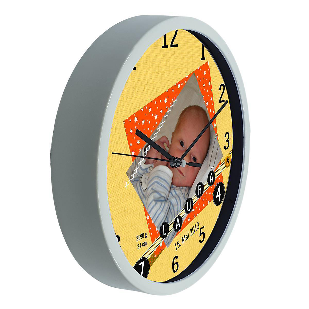 Kinder Wanduhr personalisiert mit Name Scrapbooking orange