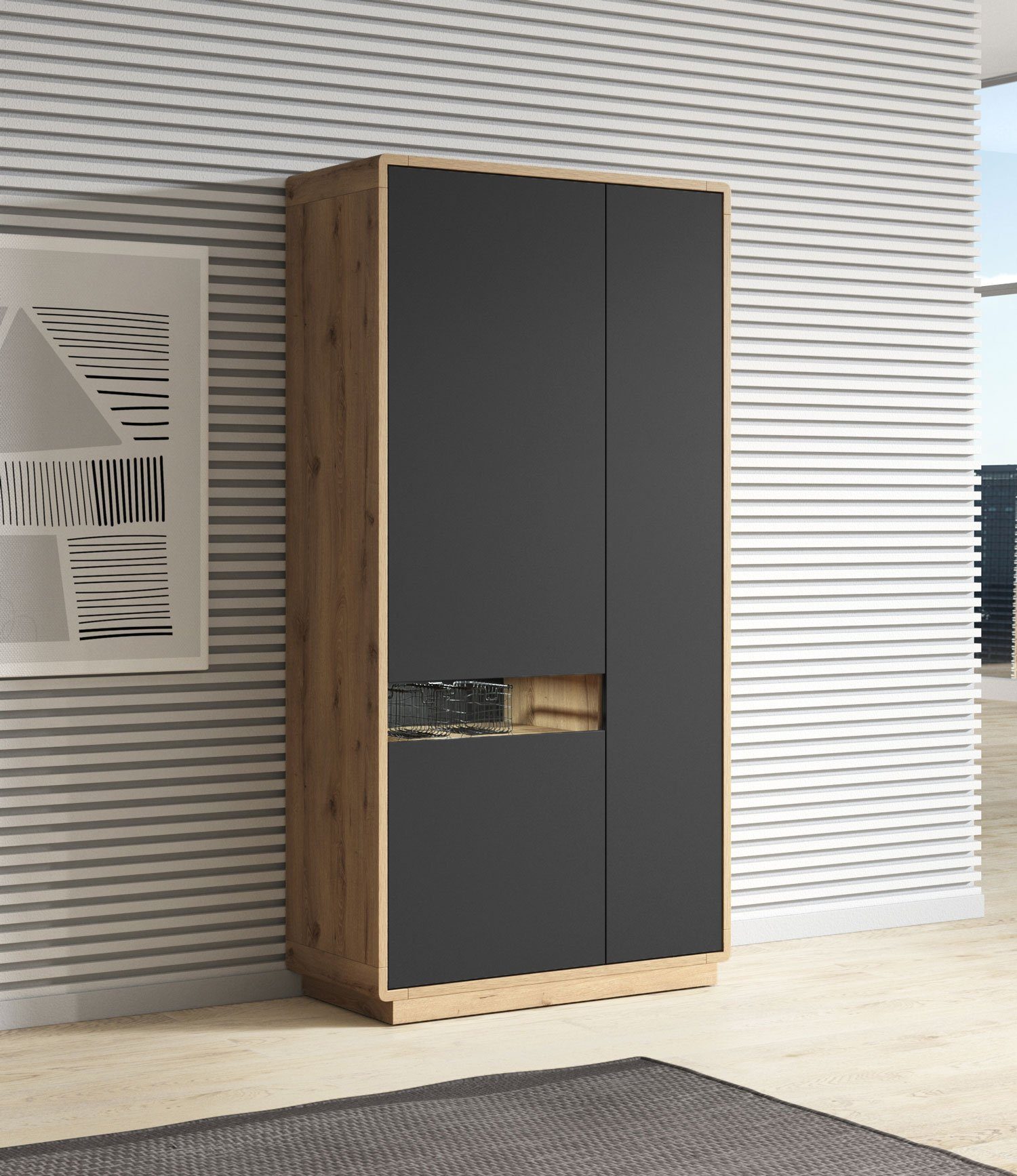 Helvetia Stauraumschrank Aston 92cm Taurus Eiche schwarz 3-türig