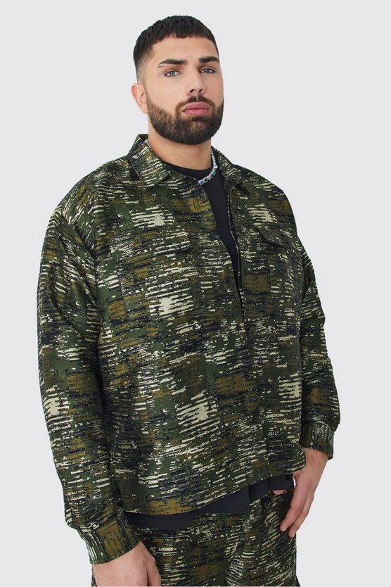 Plus strukturiertes Camouflage Overshirt