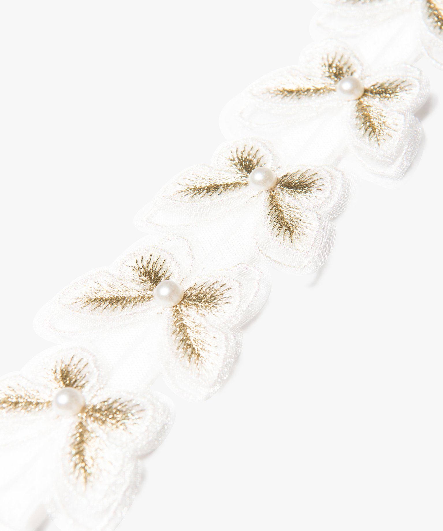 Bandeau cheveux fille avec papillons brodés et perles blanc | GEMO