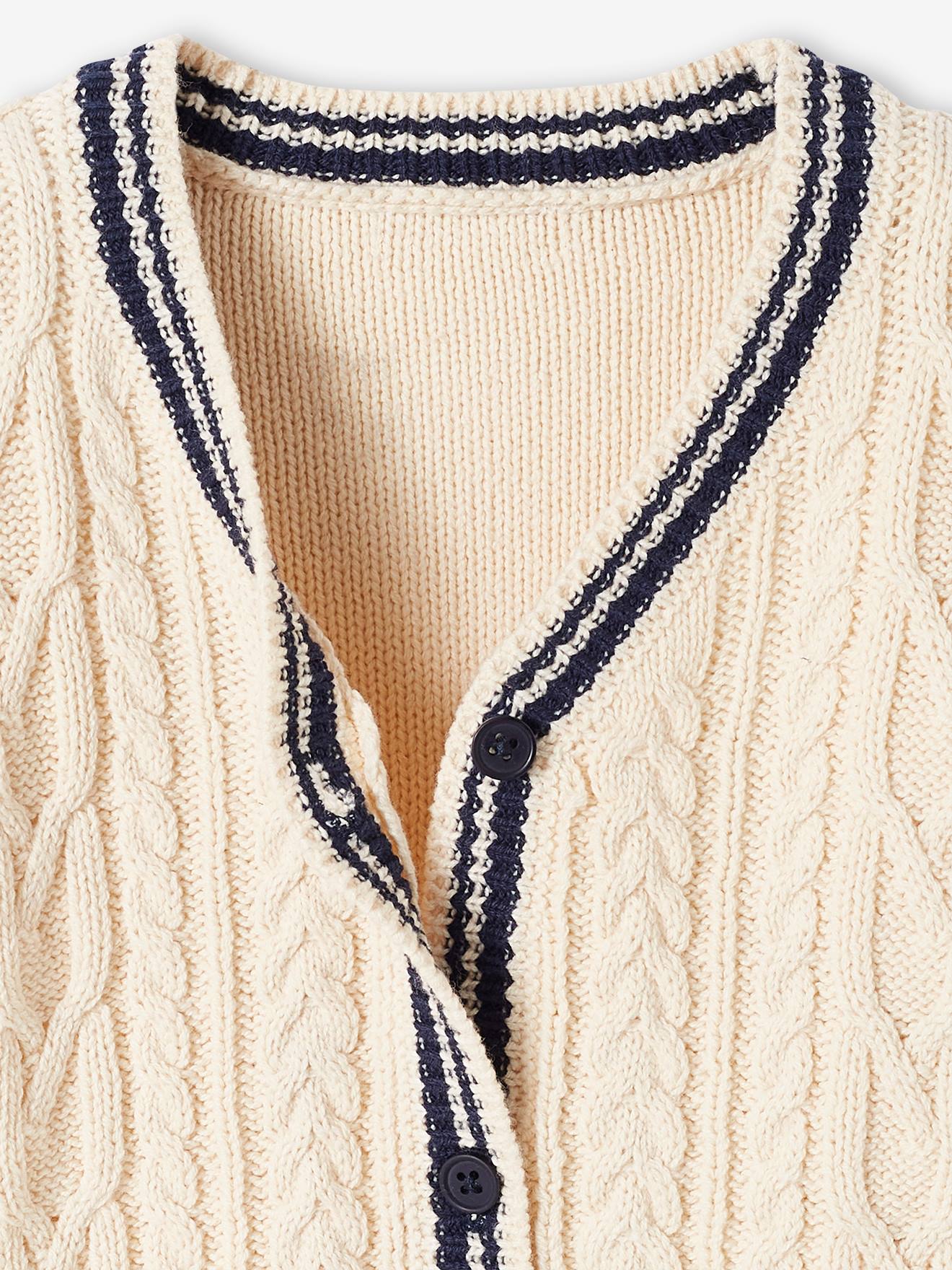 Gilet torsadé bébé encolure V écru