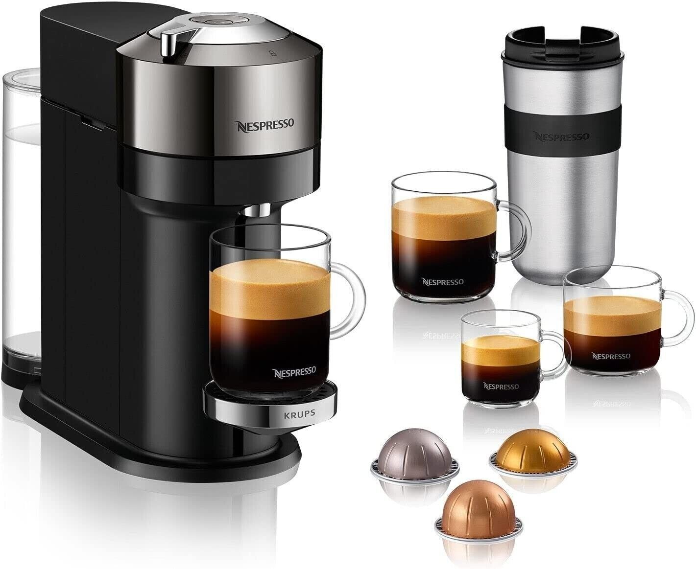 Krups Kapselmaschine Nespresso Vertuo Next Kaffeemaschine, Kaffeekapselmaschine + Origin, Lungo Tassen 2 x 180 ml Kurze Aufheizzeit One-Touch-System