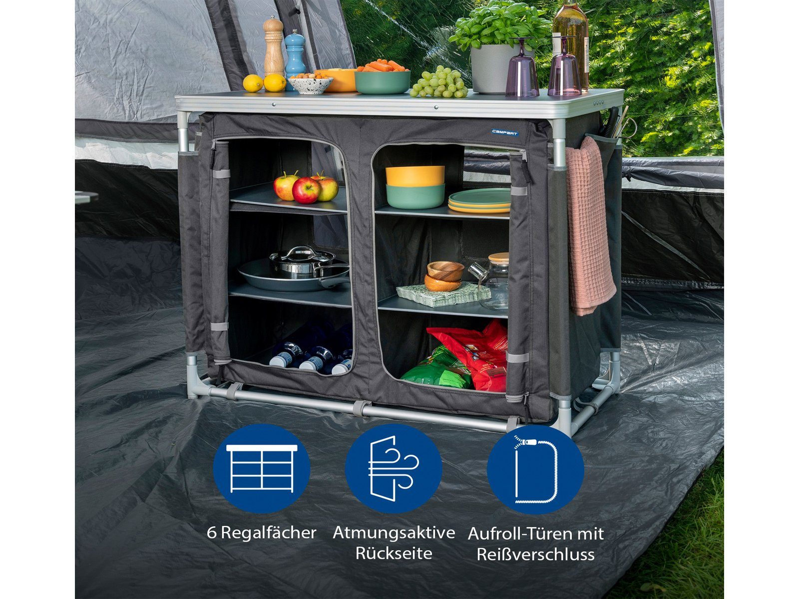 Campart Stoffschrank Camping Küchenbox für Aussen-Küche großer Outdoor-Schrank faltbar