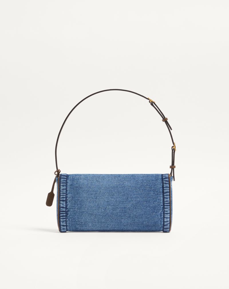 Bolsa de ombro pequena Valentino Garavani Devain em jeans