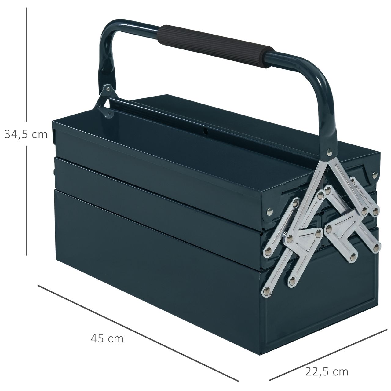 DURHAND Werkzeugkasten Werkzeugkoffer Werkzeugkiste 5 Fächer aufklappbar Stahl (SPCC) Dunkelgrün 45 x 22,5 x 34,5 cm