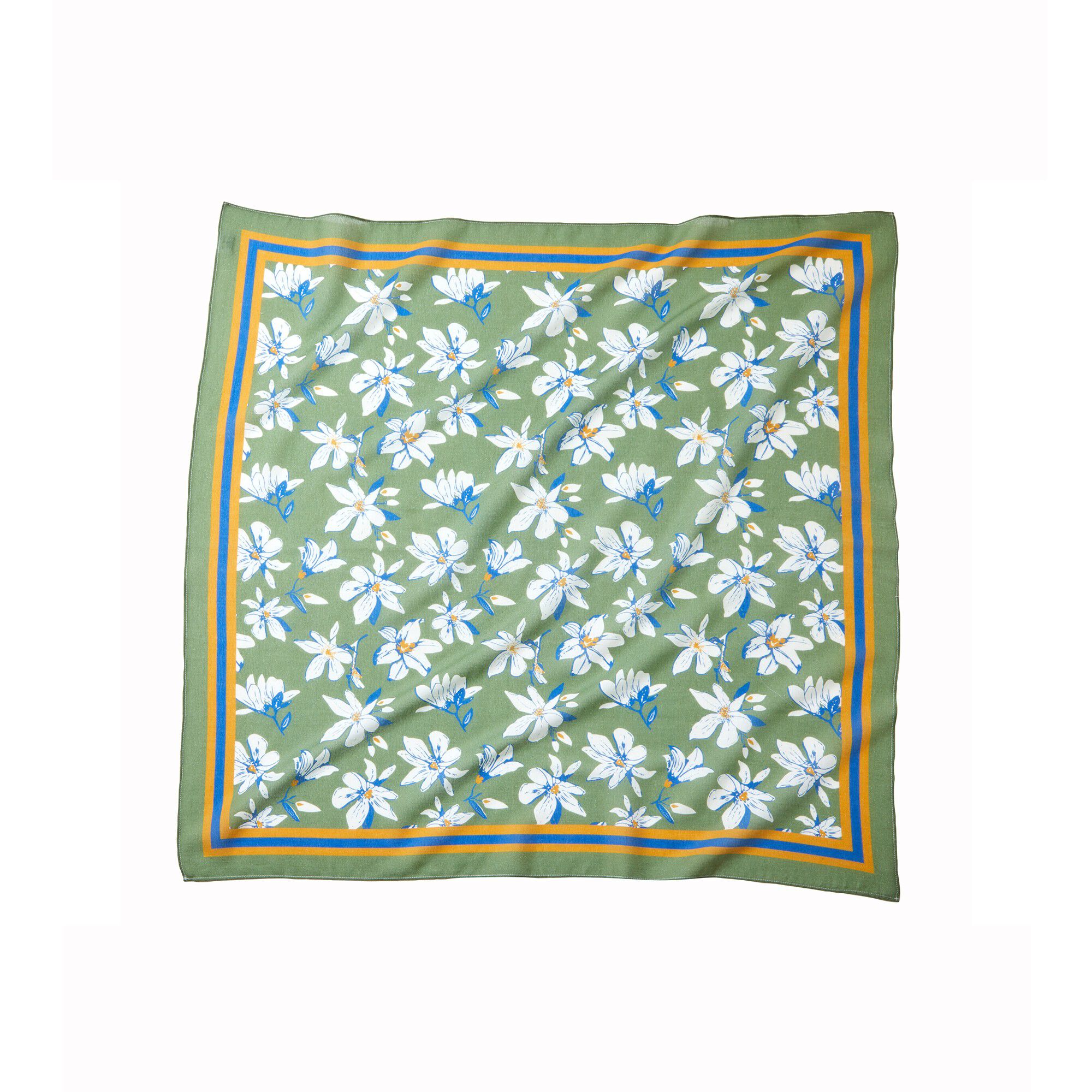 Foulard fabriqué en France imprimé fleurs, 98x98 cm, coton biologique
