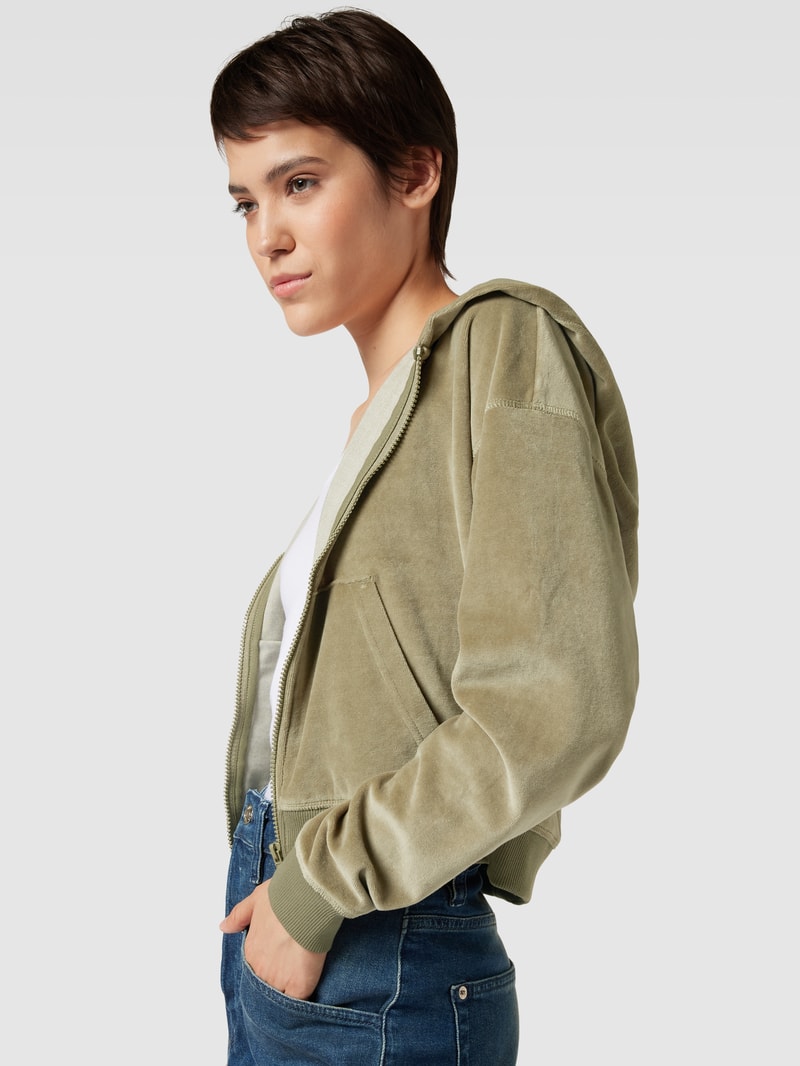 Sweatjacke mit überschnittenen Schultern und Eingrifftaschen in khaki