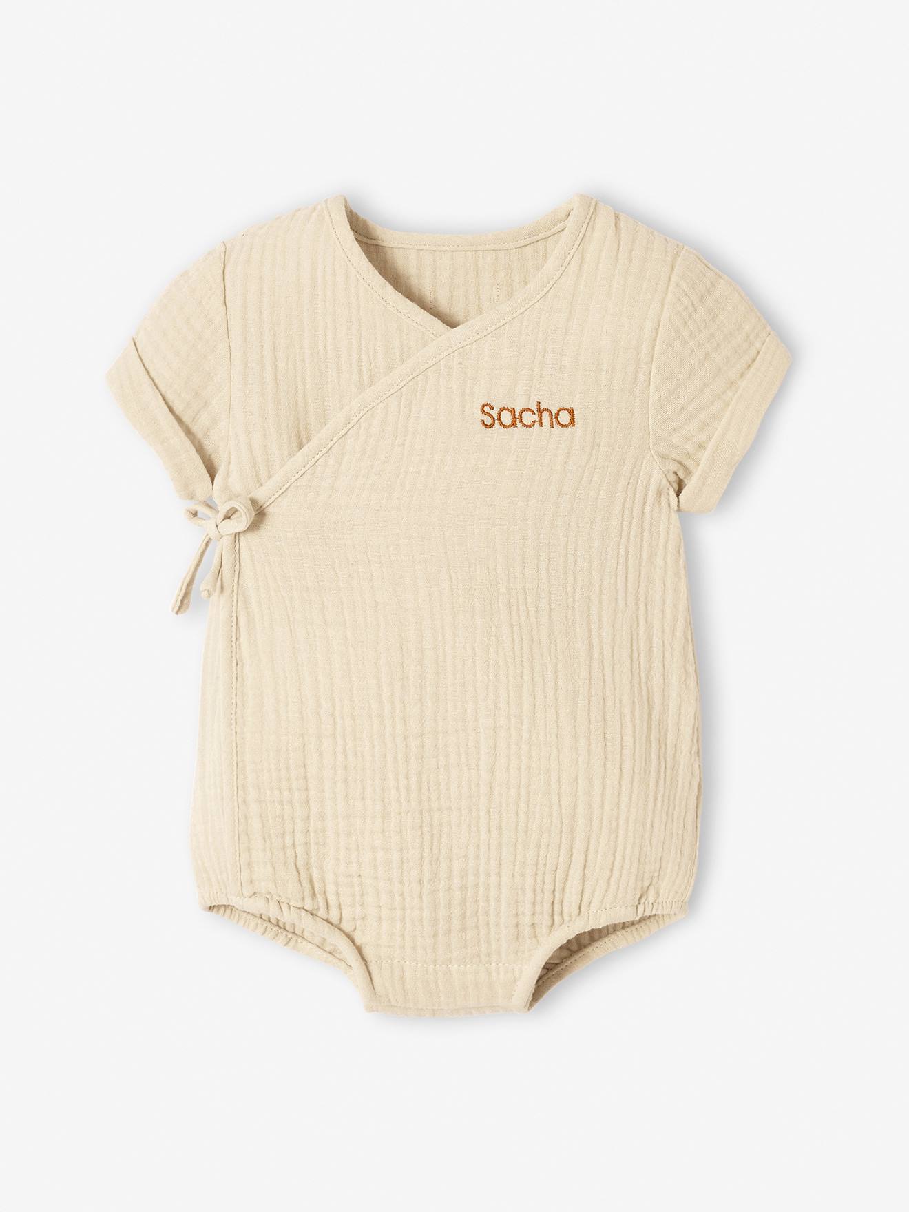 Vertbaudet Baby Wickelbody, personalisierbar - hellgrau